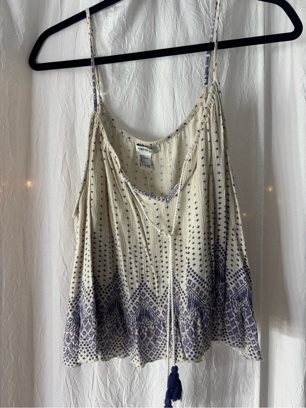 Forever 21 Cream & Navy Tassel Boho Cami